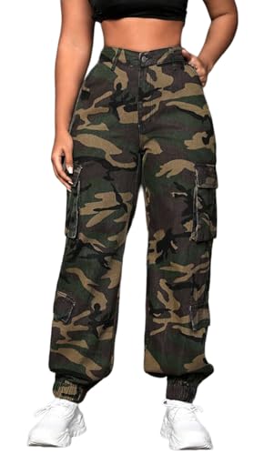 Camouflage Pants for Women Cargo High Waist Baggy Military Army Camo Joggers Sweatpant with Multiple Pockets M