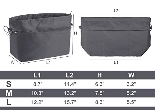 Vercord Purse Organizer Insert Bag Tote Handbags Pocketbook Inserts Organizers Zipper 11 Pockets Grey Large #TOP1