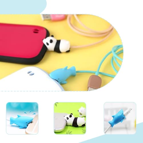 ZORTVUL 8 Stück Kabelschutz Tiere Beißen, Niedlich Ladekabel Schoner Tier Panda Hai Tiger Ente Igel Ladekabelschutz Tier Set Für Die Meisten Mobiltelefone Und Ipad-Ladegeräte