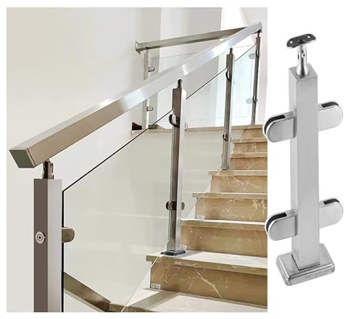 Sistema de balaustrada de vidrio plateado para escaleras, paneles de vidrio de 37 a 95 cm con conectores giratorios para cuadrados/redondos, diseño moderno de poste medio, solución de seguridad