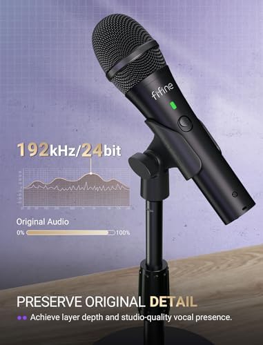FIFINE USB/XLR Dynamic Microphone for Podcast Recording, Studio Desktop Mic with Mute Button, Height-Adjustable Stand, Windscreen for Vocal, Streaming, Voice Over, Black-AmpliTank TANK2
