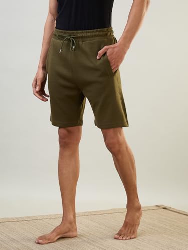 Image of SleepZ by Raymond Men Regular Fit Solid Pattern Cotton Polyester Blend Shorts