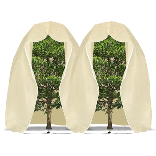GIONAR 2Packs Large Winter Plant Frost Protection Covers-2x2.4M Garden Fleece Frost Protection for Plants with Zipper Drawstring, Rip Resistant Garden Plant Warming Fleece Jacket