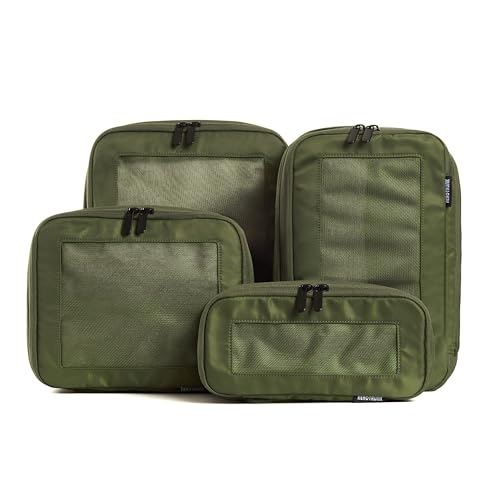 Image of Aerotrunk Compression Packing Cubes for Travel - Luggage Organizer Bags - Double Zipper Packing Cubes for Suitcases (4-Pack, Olive)