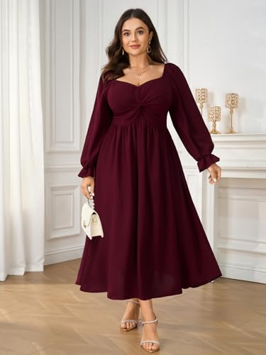 SCOMCHIC Women's Plus Size Wedding Guest Cocktail Dresses Fall Sweetheart Neckline Long Sleeve A Line Formal Maxi Dress3