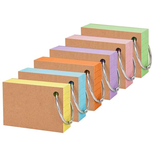 OWLKELA Karteikarten A8 6 Farben 600pcs Bunte Lernkarten mit Ring Flashcards für Notizen Vokabeln & Formeln Kompakt & Tragbar Ideal für Studium Büro und DIY-Projekte