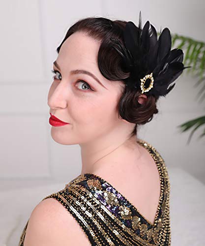 Pinza para cabello estilo años 20 con plumas negras y cristales miniatura 2