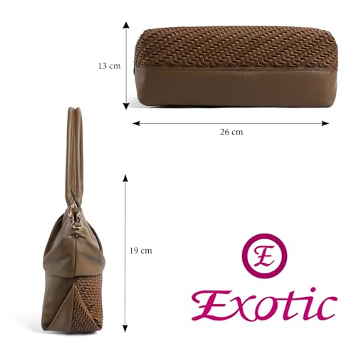 Image of EXOTIC Virelle Textured Dual Panel Handbag for Women | Spacious Multi-Compartment Carryall | Shoulder Carry with Adjustable Sling Strap | Premium PU Leather Purse