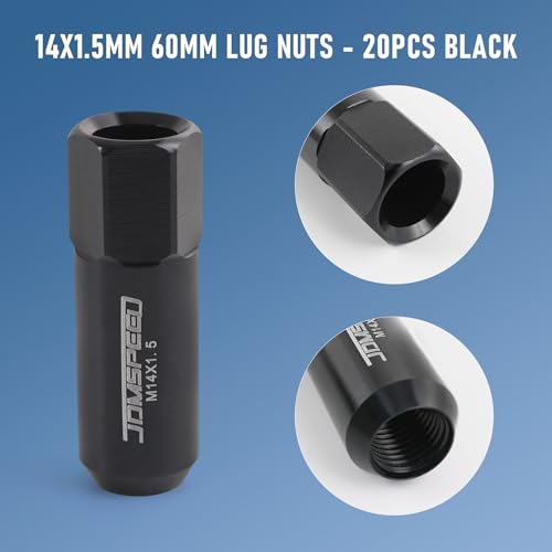 Image of Extended Forged Aluminum Tuner Racing Lug Nut 20PCS M14x1.5 60MM Black | Compatible with most tuner and performance vehicles