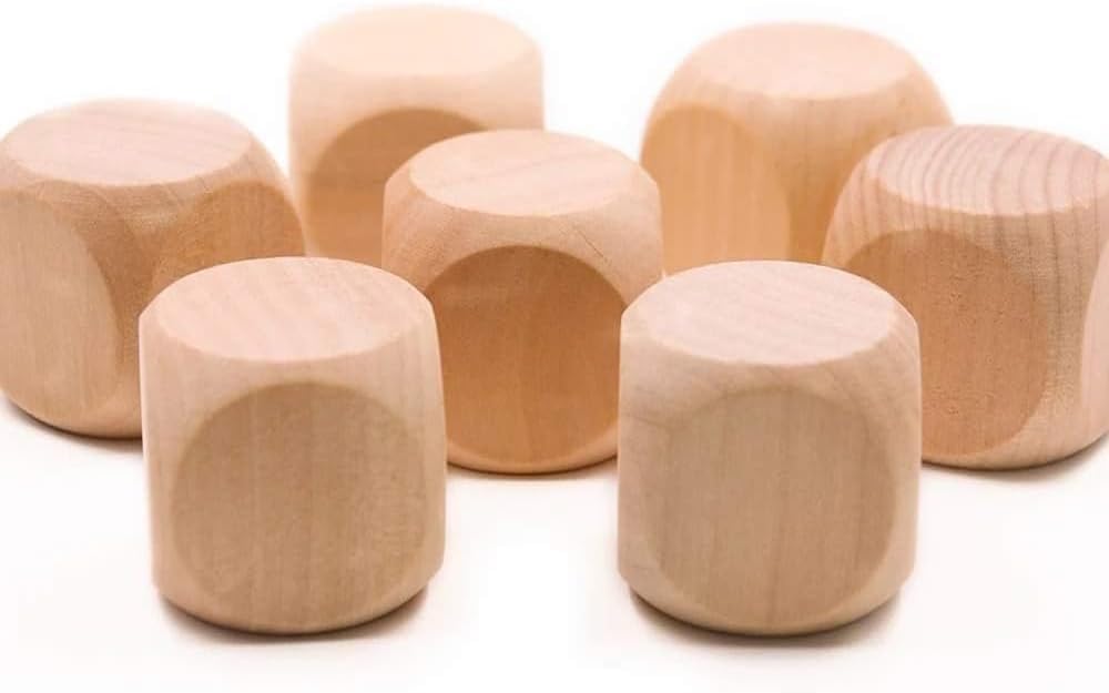 10Pcs Wooden Dice, 6 Sided Blank Dice Round Corner Cube DIY Graffiti Crafts Toy Board Game Party Supplies Game (1.8cm)