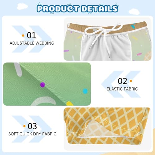 Boys Swim Trunks Quick Dry Kids Bathing Suit Green Color Ice Cream Toddler Swim Shorts Boardshorts Swimwear 3t3