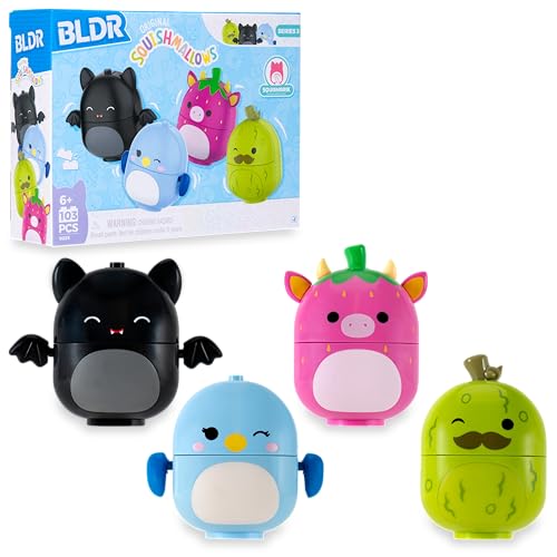 BLDR Squishmallows Buildable Figure - Emily The Bat, Bebe The Bluebird, Cleary The Strawberry Cow, Charles The Pickle- Squishmallows Fans 6+, 0225