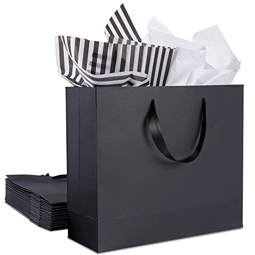Plauthus Sage Green Gift Bag with Ribbon, 13" Large Gift Bag with Handle, Greeting Card & 2 Tissue Paper（Gold Foil Frame） for Baby, Baby Shower, Weddings, Bridal Showers, Engagements, Any Occasion