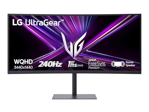LG UltraGear 34G630A Monitor Gaming 34' 21:9 Curvo WQHD (3440x1440), 240Hz, 1ms (GtG), AMD FreeSync Premium, VRR, HDR 400, Speaker Stereo 10W, USB-C (15W), HDMI, DP, Hub USB, AUX, 2PBP, PIP, Nero
