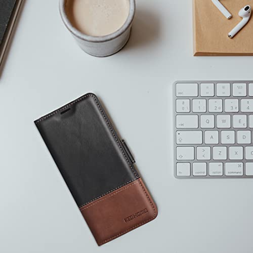 Kezihome Compatible With Iphone 14 Plus Case, [Rfid Blocking] Genuine Leather Wallet Case [Credit Card Holder] [Tpu Inner Shell] Shockproof Stand Flip Cover For Iphone 14 Plus 6.7'' (Black/Brown) #TOP7