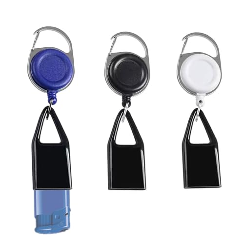Llaveros para Mecheros - Soporte Divertido y Práctico con Cuerda Retráctil - Protección Antipérdida - Juego de 3 - Color Negro, Azul Y Blanco