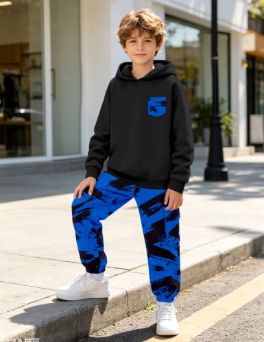 Image of KANGKANG Boys Clothes Two Piece Long Sleeve Hooded Sweatshirt Top Camouflage Sweatpants Fall Outfits Winter Clothes Set 6-16Y