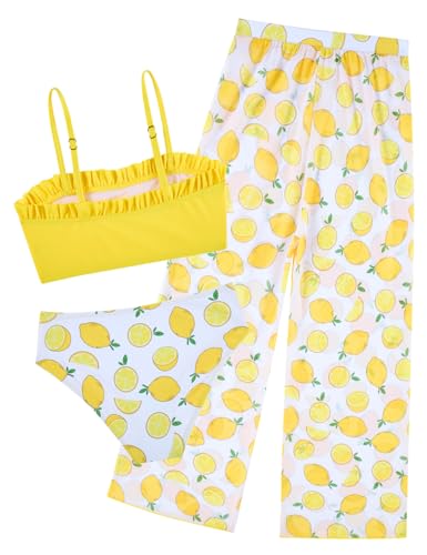 Image of Vogseek 6-16T Girls 3 Pieces Bikini Bathing Suit with Rash Guard Pants Quick Dry Swimwear Cover-Up Sets