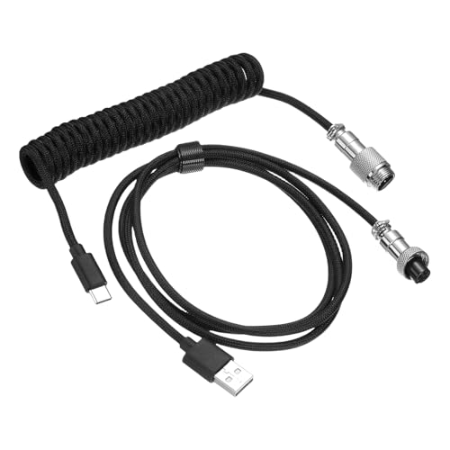 PATIKIL 3 m Cable Enrollado Para Teclado, Tipo C A USB A Trenzado Para Teclados Gaming Con Conector De Aviación Metálico Desmontable Para Teclados Mecánicos Gaming, Negro