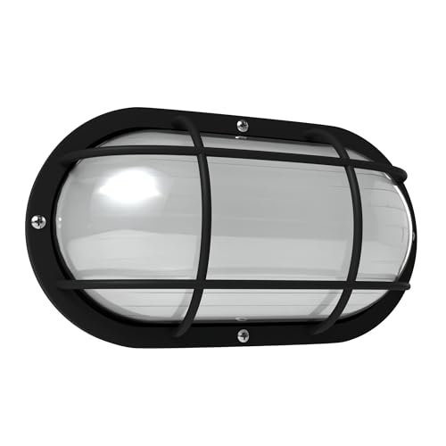 Image of KASTLITE Outdoor LED Bulkhead Light Fixture, 9.5W Energy Star 5000K Oval Wall Mount Nautical Lighting, Rust-Proof Polycarbonate Build for Wet Locations, Porch Patio Dock & Exterior Lights, FE104 /Black