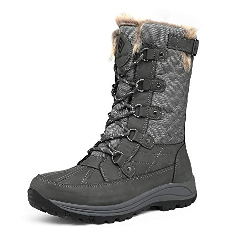 DREAM PAIRS Women's Grey Mid Calf Lace up Warm Faux Fur Lined Cold