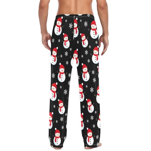 CHIFIGNO Men Pajama Bottoms Cotton Pajama Pants Lightweight Pj Pants with Pockets, Cute Snowmen Black3