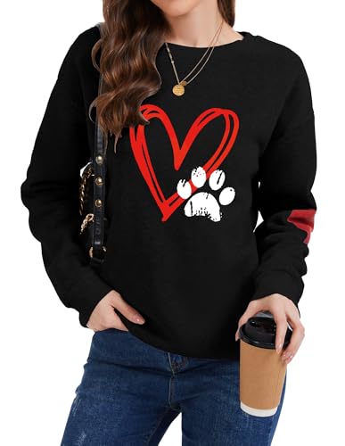 YINGWIN Pfote Herzdruck Pullover Damen Herbst Langarmshirt Herbst Sweatshirt Pullover für Damen Sweatshirts Ohne Kapuze