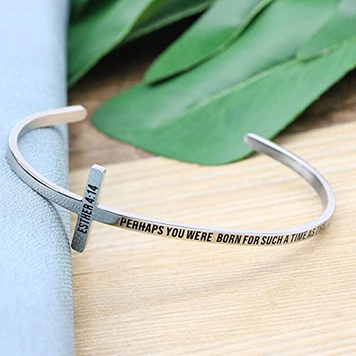 Cross Bracelet Religious Cuff Bangle Bible Verse Christian Gifts Jewelry For Women (Perhaps You Were Born For Such A Time As This -Esther 4:14) #TOP2
