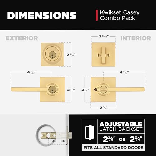 Image of Kwikset Casey Front Door Lock Handle and Deadbolt Set, Keyed Entry Combo Pack, Satin Brass, Pick Resistant SmartKey Rekey Deadbolt Security