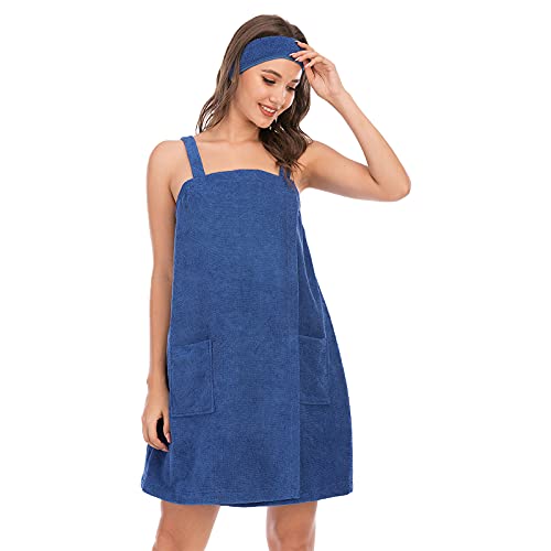 Jamron Womens Adjustable Towel Wraps Bathrobe With Headband for Gym Shower Spa & Beach Cover Ups Navy Blue XL - Image 2