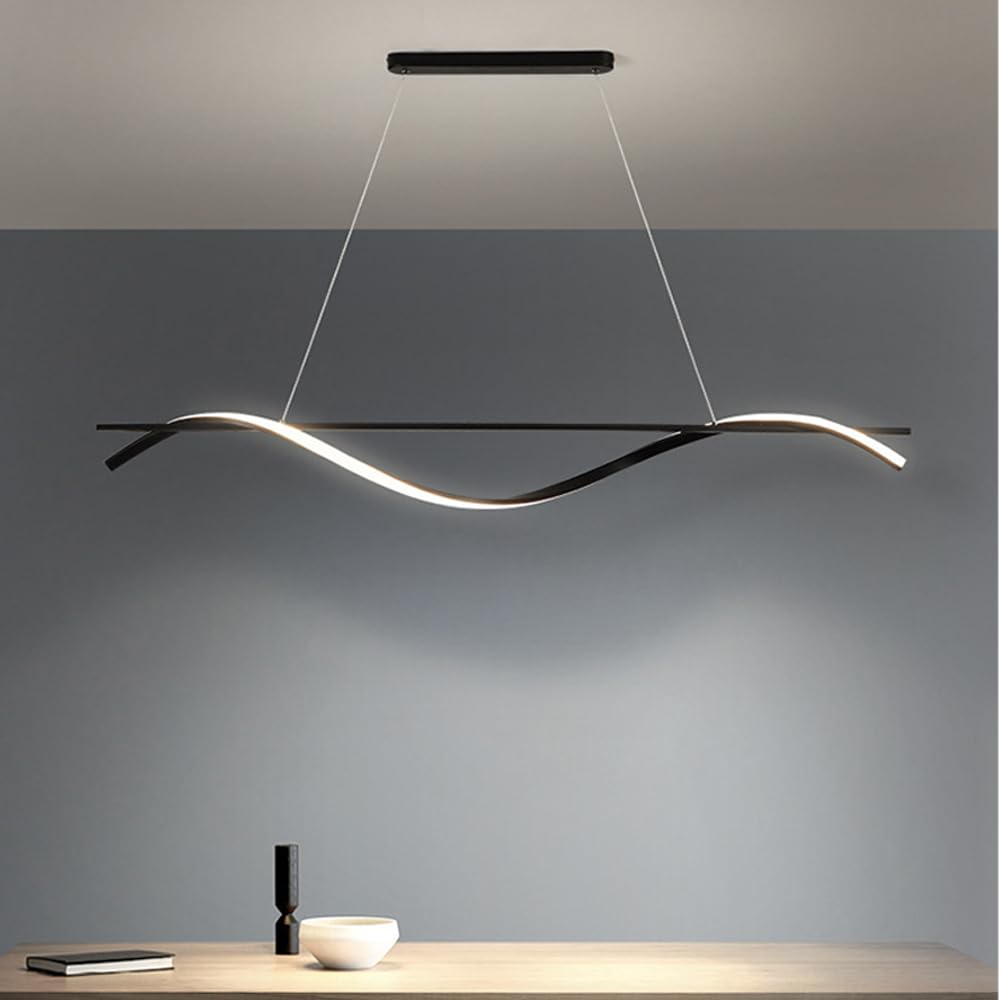 Podwieszana lampa sufitowa LED, lampa LED z falowanymi liniami i regulowaną wysokością do kuchni, jadalni, salonu, biura lub baru.