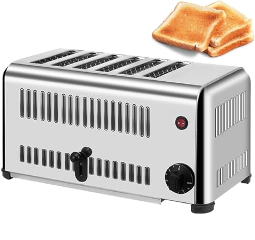 Aioneer Tostadora Comercial De Acero Inoxidable De 2240 W con Ranuras Extra Anchas, Bandeja Recogemigas Extraíble, Función De Tostadora Eléctrica con Apertura Automática, Ideal P-6slice
