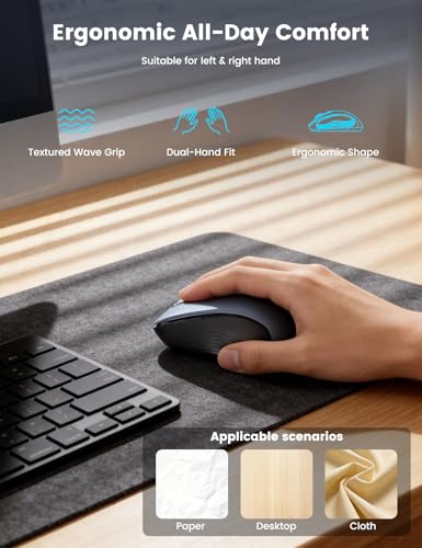Image of WisFox 2.4G Wireless Mouse for Laptop, Ergonomic Computer Mouse with USB Receiver and Type-C Adapter, 3 Adjustable Levels, 6 Button Cordless Mice for Windows Mac PC Notebook (Grey and Black)