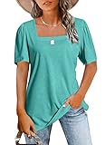 JomeDesign Shirts for Women Sexy Casual Short Sleeve Square Neck Loose Fit Tunic Tops for Leggings Green XXL