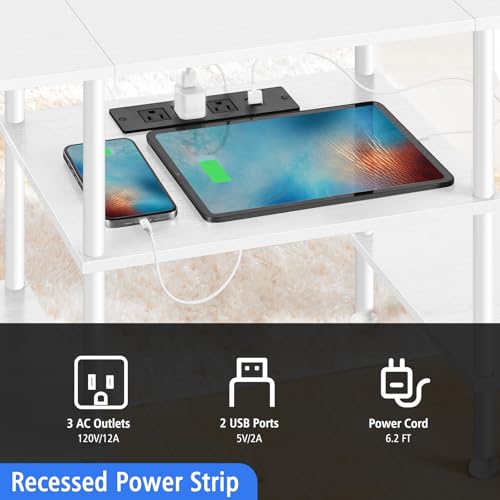 BTY White TV Stand with Storage, Wood Entertainment Center with Power Outlet, 3 Tier Small TV Table with Open Shleves for Living Room, Bedroom, Small Space, up to 50 inch TV by BTY - Used condition - Image 3