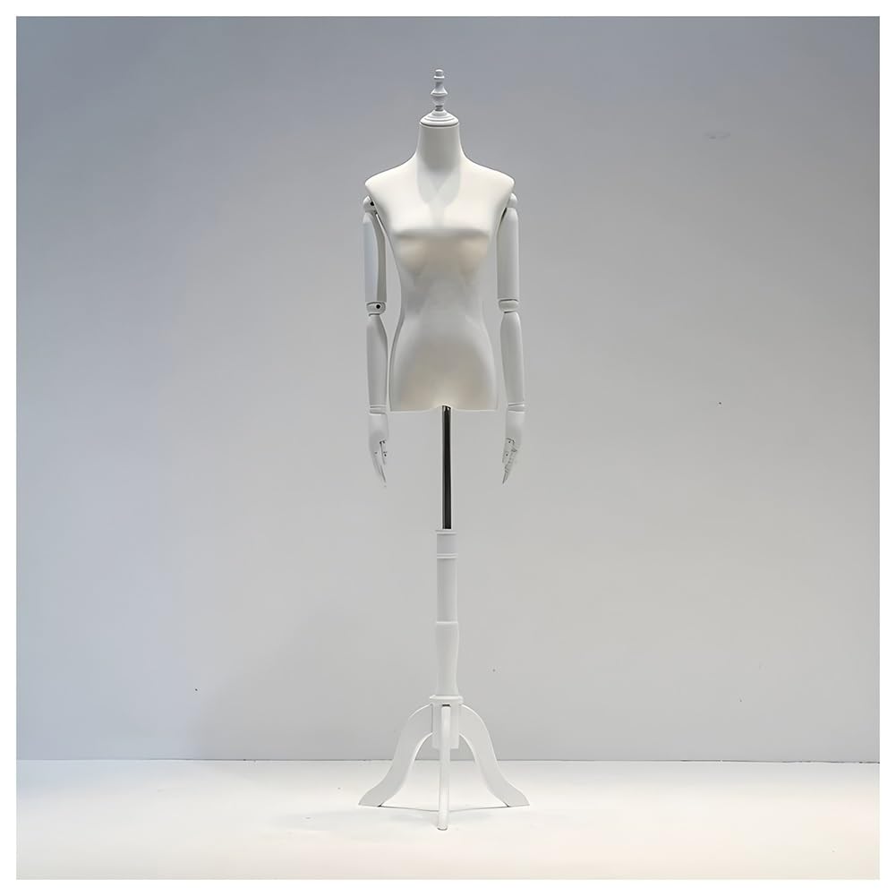 Mannequin Female Torso Dress Form with Height Adjustable Stand, Half Body Dummy Torso with Solid Wood Base, Detachable Manikin Body, for Store Window Display Wedding Sewing(White-M,B2)
