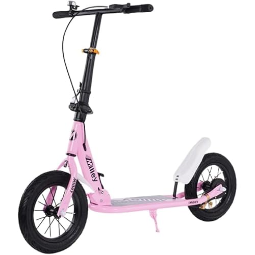 Dtnw 子供・大人用スクーター 折りたたみ式 旅行用 サスペンションディスク ハンドブレーキ ワイドホイール ダブルサスペンション 携帯に便利 通勤・レジャー・移動用 (ピンク色)