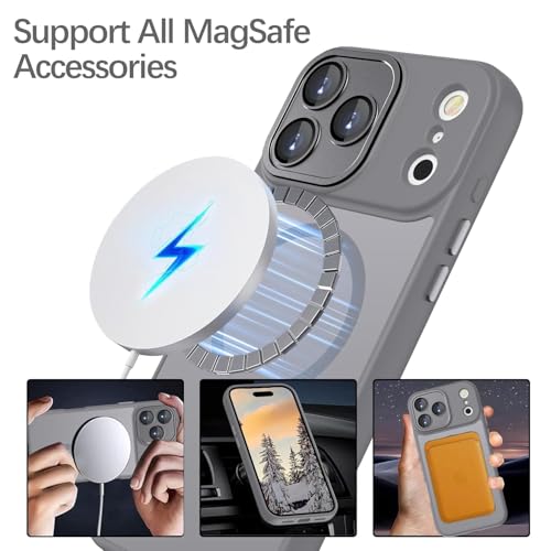 Image of Elzzi Magnetic Magsafe for iPhone 17 Pro Max Case (Compatible with MagSafe) Slim Translucent Matte Shockproof with Anti-Fingerprint Phone Case - Grey