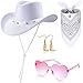 4 Pcs Cowgirl Hats Party Pack for Girl Women Cowgirl Hat with Heart Glasses and Bandana Cowboy Costume Dress Party Supplies (White, Pink,Stylish Style)