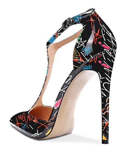 Castamere Womens High Stiletto Heel Close Pointed Toe Pumps T-Strap Ankle Strap Sandals Clear Dress Wedding Shoes3