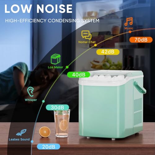 DUMOS Countertop Ice Maker with Handle, 26lbs/24H Portable Ice Machine, 9 Bullet Ice Cubes Ready in 6 Mins, Self-Cleaning, Quiet Compact Ice Maker for Home, Kitchen, RV, Camping, Green