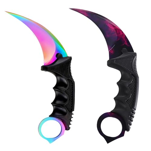 Image of Karambit Knife Fixed Blade Tactical Camping Tool, 2 Pieces Stainless Steel Outdoor Hunting Knife with Sheath and Cord, Suitable for Hiking, Adventure, Survival and Collection (Color&Purple)