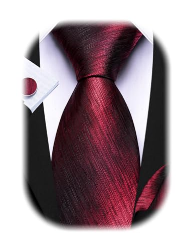 Image of Barry.Wang Tie Sets for Men Silk Stripe Necktie Woven Checkered Handkerchief Cufflinks Formal Business Wedding