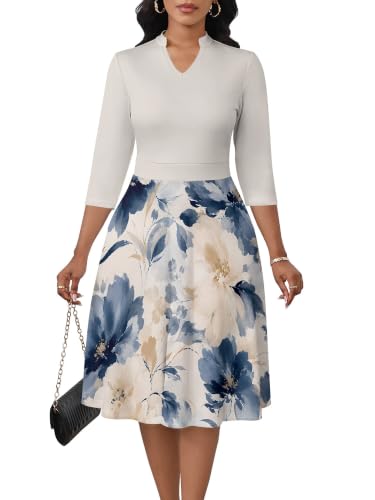 Image of PinkPatty Women's Casual A-line Midi Dresses 3 /4 Sleeve V Neck Fit and Flare Dress with Pockets