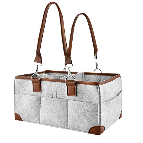Nicfaky Diaper Organizer Bolsa Esencial para Guardería Cambiador de Mesa y Automóvil Bueno para Guardar Pañales Botellas Toallitas para s Juguetes para s Manejar de Cuero Gris