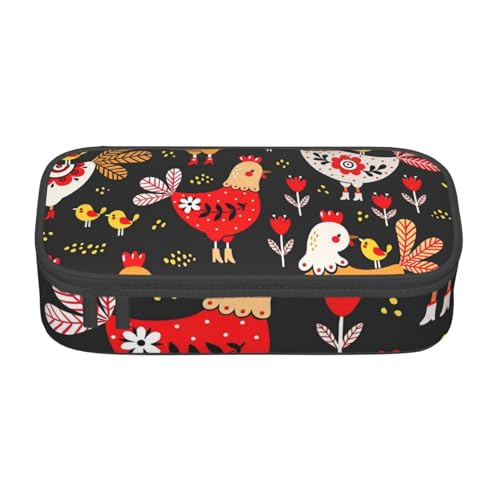 Jkkghll Bonito estuche escolar con estampado de pollos de gallo de 8.3 x 2 x 3.7 pulgadas, bolsa de almacenamiento multifuncional para estudiantes, Black, Talla única