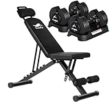 CuteeFox 商品 トレーニングベンチ＋可変式 ダンベル 12kg アジャスタブルダンベル 2個セット 重量調整 クイックダンベル 筋トレ 折り畳み フラットベンチ 腹筋 背筋 ダンベルベンチ 角度調節簡単 収納便利 009ZH-12 (黒)