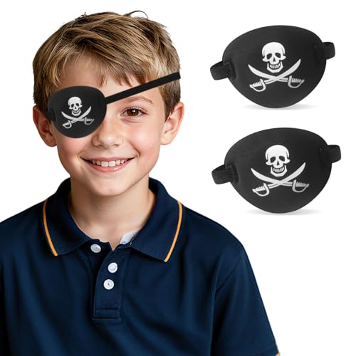 RIKEYO 2pcs 3D Pirate Eye Patch Soft Medical Eye Patches Adjustable Amblyopia Lazy Eye Patches for Left or Right Eyes(Black)