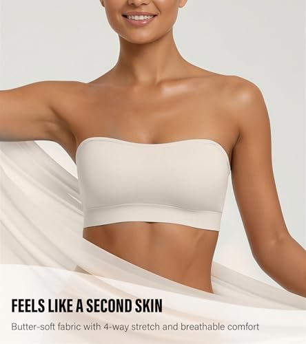 Image of DEANGELMON Strapless Bras for Women Wireless Push Up Non-Slip Bandeau Bra Seamless Clear Straps TubeTop Padded Bralette