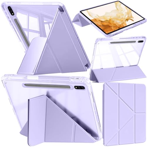 A-BEAUTY Custodia Compatibile con Samsung Galaxy Tab S8 Plus 2022 / S7 FE 2021 / S7 Plus 2020 12.4 Pollici, Cover Trasparente Antiurto, Supporto Trifold 6 in 1 a Forma di Y, Lilla